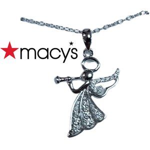 Macy's Women Sterling Silver Angel Necklace & Ornament Gift Box- 18" chain